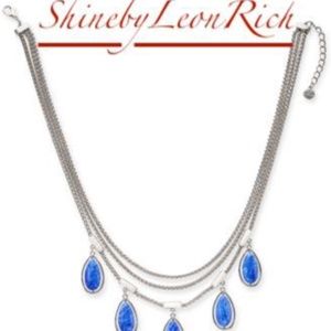 Alfani Silver-Tone Blue Stone Three-Row Frontal Necklace, 18" + 3" extender